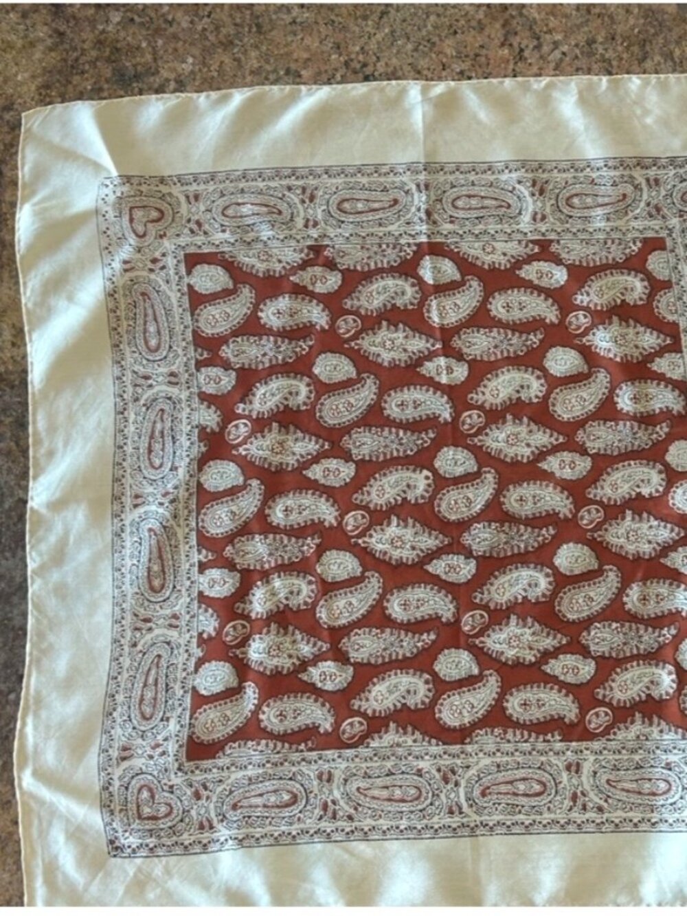 Vintage Ivory Colored Silk Paisley Design Pocket Square Handkerchief